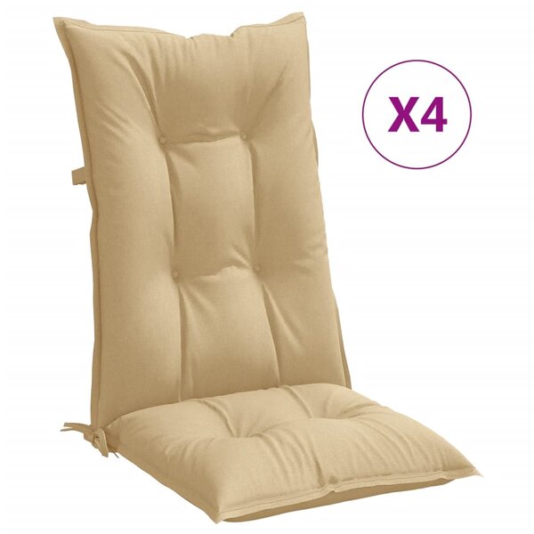 vidaXL Coussins de chaise à dossier haut lot de 4 beige mélangé tissu