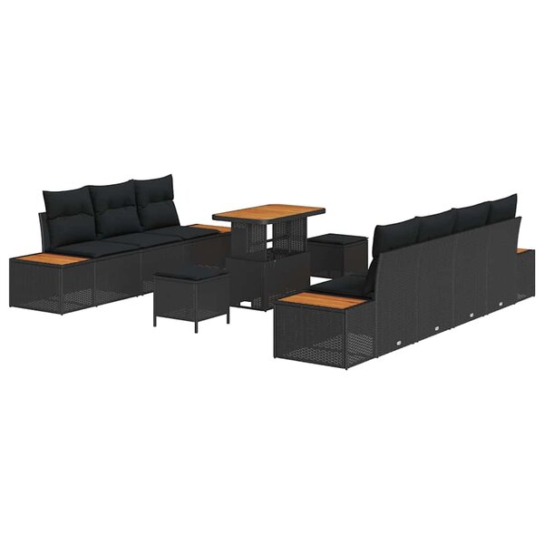 vidaXL Ensemble de canapé de jardin 10 Pièces Noir Poly rotin
