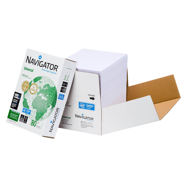 Ramette papier satiné navigator universal a4 80 gr - 2500 feuilles - blanc