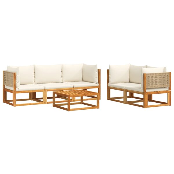 vidaXL Salon de jardin avec coussins 6 Pièces bois d'acacia solide