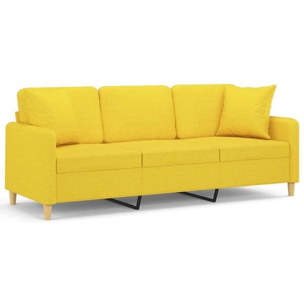 vidaXL Canapé 3 places avec oreillers jaune clair 180 cm tissu
