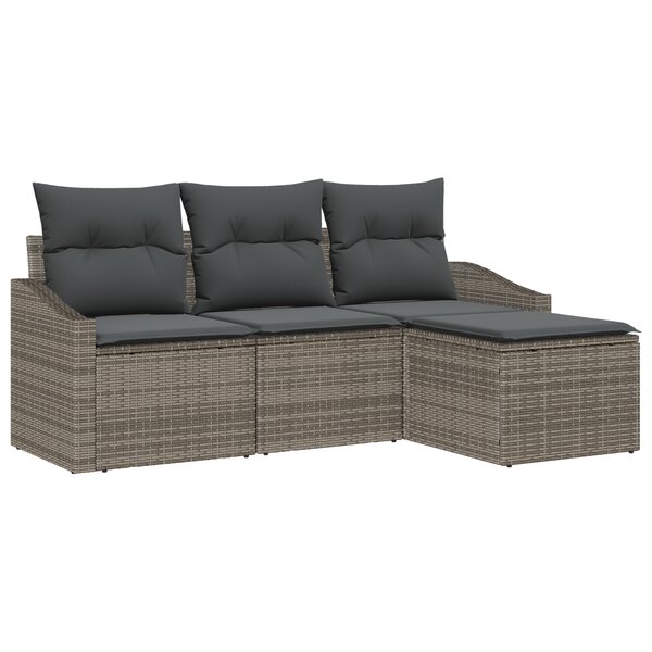 vidaXL Ensemble de Canapé de Jardin 4 Pièces avec Coussins Gris en Poly Rattan