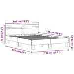vidaXL Cadre de Lit en Bois d'Ingénierie Bois Vieilli 135 x 190 cm Durable