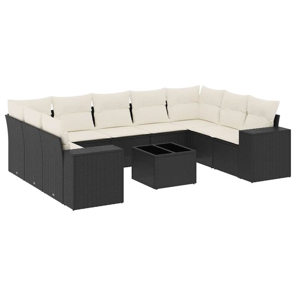 vidaXL Salon de jardin 10 Pièces avec coussins noir résine tressée