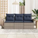 vidaXL Ensemble de canapé de jardin avec coussin 3 Pièces Gris Poly rotin