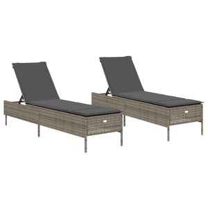 vidaXL Chaises longues avec coussins lot de 2 gris résine tressée