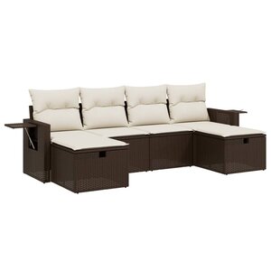 vidaXL Salon de jardin avec coussins 6 Pièces marron résine tressée