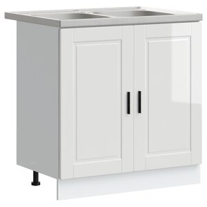 vidaXL Meuble sous évier Porto 2 Pièces Blanc Bois d'ingénierie