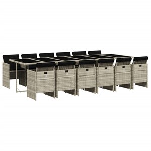 vidaXL Ensemble à manger de jardin et coussins 13 Pièces gris clair rotin