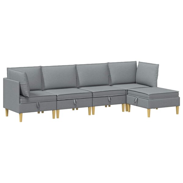 vidaXL Canapé modulaire avec rangement 5 Pièces Gris clair Tissu