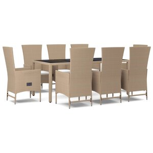 vidaXL Ensemble à manger de jardin et coussins 9 Pièces beige Poly rotin