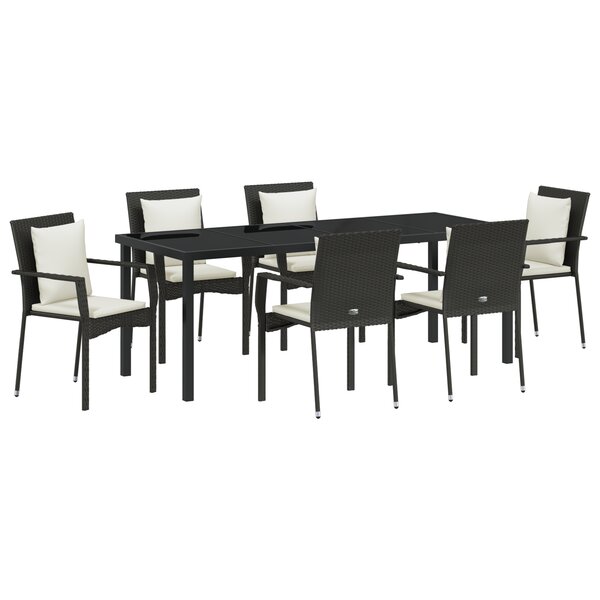 vidaXL Ensemble de salle à manger de jardin 7 pièces avec coussins en poly rattan noir