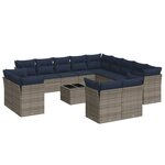 vidaXL Salon de jardin avec coussins 14 Pièces gris résine tressée