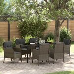 vidaXL Ensemble de salle à manger de jardin 7 pièces avec coussins Gris Poly Rattan