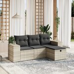 vidaXL Salon de jardin 4 Pièces avec coussins gris clair résine tressée