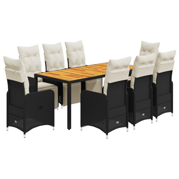 vidaXL Ensemble de bistro de jardin 9 Pièces coussins noir poly rotin
