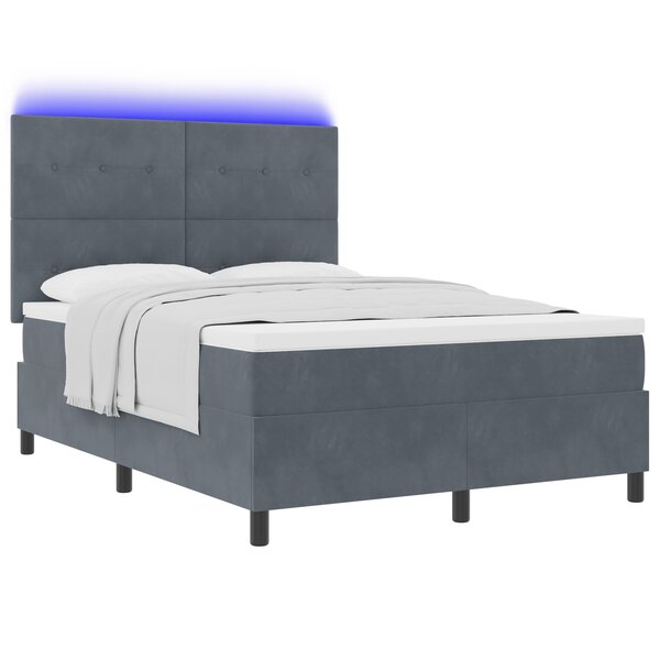 vidaXL Lit à ressort avec matelas et LED Gris foncé 140x200 cm Velours
