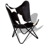vidaXL Chaise papillon noir et blanc cuir de vache