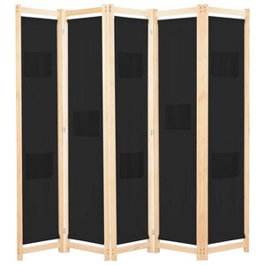 vidaXL Cloison de séparation 5 panneaux Noir 200 x 170 x 4 cm Tissu