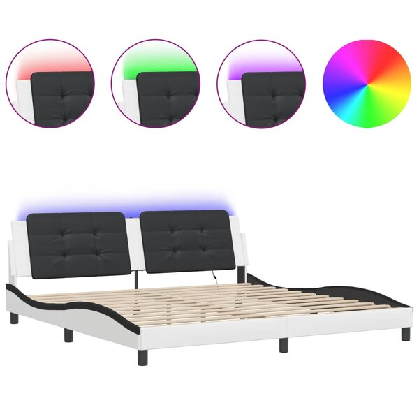 vidaXL Cadre de lit avec LED sans matelas blanc et noir 200x200 cm