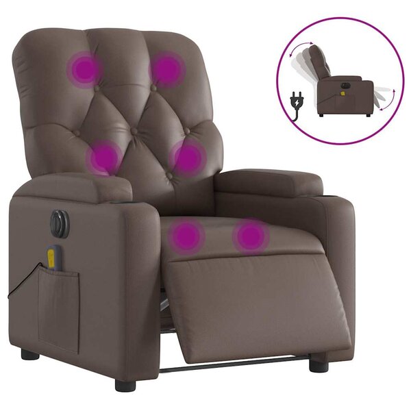vidaXL Fauteuil de massage inclinable électrique marron similicuir
