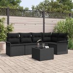 vidaXL Ensemble de canapé de jardin avec coussin 6 Pièces Noir Poly rotin