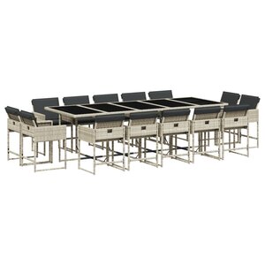 vidaXL Ensemble à manger de jardin et coussins 15 Pièces gris clair rotin