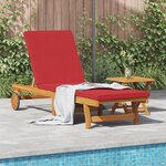 Chaise longue vidaXL avec des roulettes et un coussin rouge en bois massif