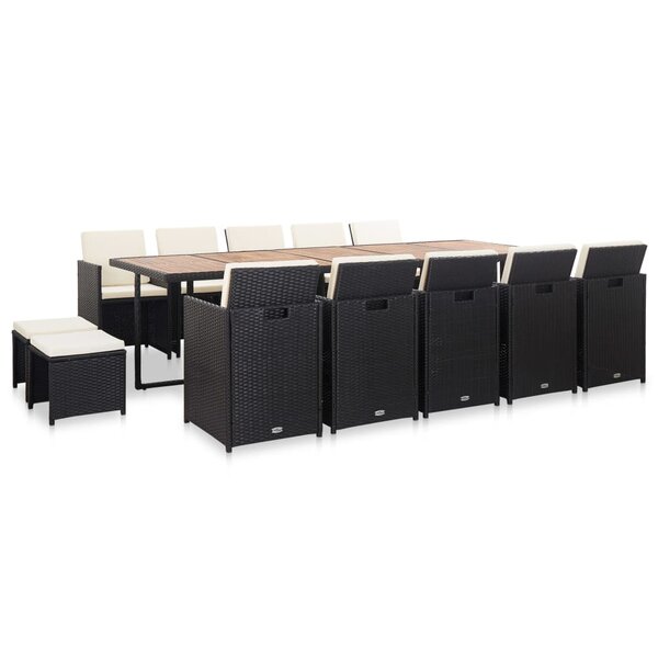 vidaXL Ensemble à manger d'extérieur 15 Pièces avec coussins rotin Noir
