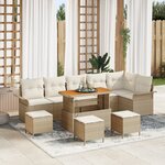 Ensemble de Canapés de Jardin vidaXL 10 Pièces avec Coussins Beige Poly Rotin Acacia