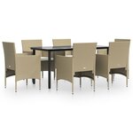 vidaXL Ensemble à manger de jardin coussins 7 Pièces Beige/noir