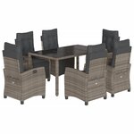 vidaXL Ensemble à manger de jardin et coussins 7 Pièces gris rotin