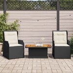 vidaXL Salon de jardin 3 Pièces avec coussins Noir Résine tressée