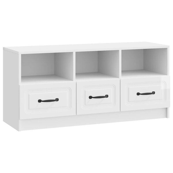 vidaXL Meuble TV Blanc brillant 102 x 34 5 x 47 cm Bois d'ingénierie