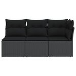 vidaXL Canapé de jardin avec coussins 3 places noir résine tressée