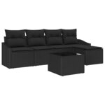 vidaXL Ensemble de salle à manger pour jardin avec coussin 6 Pièces Noir