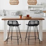 vidaXL Tabouret de bar 2 Pièces Noir 44 x 45 x 76 cm Rattan et Acier