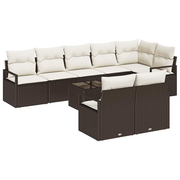 vidaXL Ensemble de canapé de jardin avec coussin 9 Pièces Marron  Crème