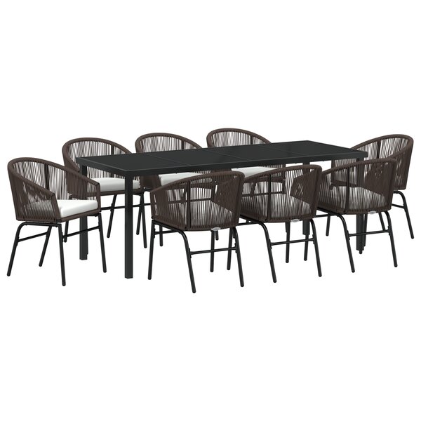 vidaXL Ensemble de salle à manger de jardin de 9 pièces Marron Poly Rattan