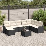 vidaXL Ensemble de canapé de jardin avec coussin 9 Pièces Noir Poly rotin