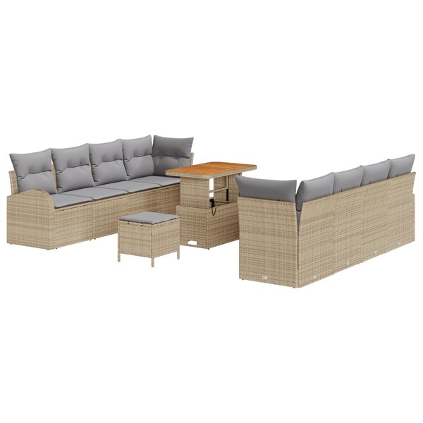 Ensemble canapé de jardin vidaXL 11 pièces avec coussins Beige en poly rotin