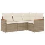 vidaXL Salon de jardin avec coussins 4 Pièces beige résine tressée
