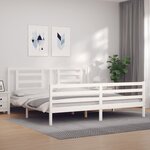 vidaXL Cadre de lit avec tête de lit blanc Super King Size bois massif