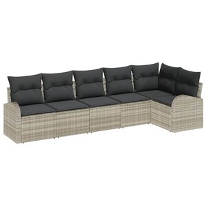 vidaXL Ensemble de canapé de jardin 6 Pièces Gris clair Poly rotin
