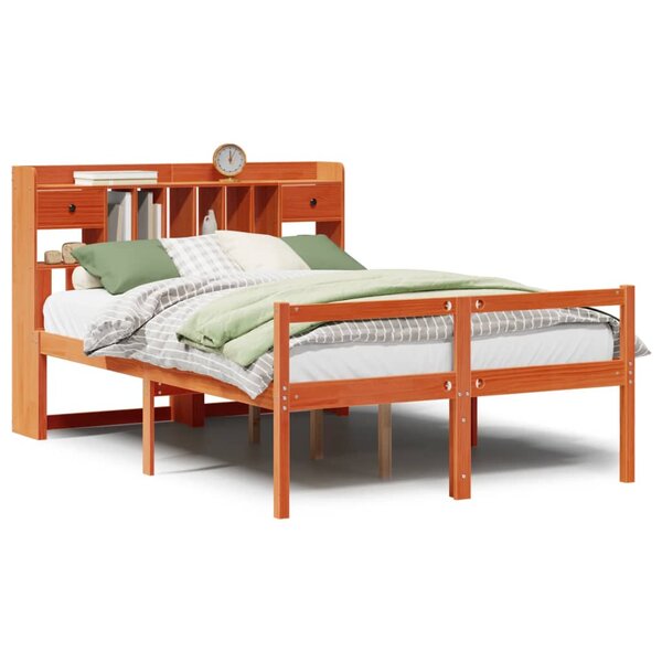 vidaXL Lit bibliothèque sans matelas cire marron 150x200 cm pin massif