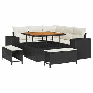 vidaXL Ensemble de canapé de jardin 8 Pièces Noir polyrotin