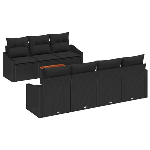 vidaXL Ensemble de canapé de jardin avec coussin 8 Pièces Noir Poly rotin
