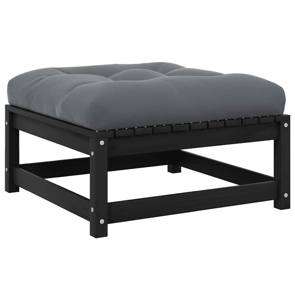 vidaXL Repose-pied de jardin avec coussin Noir Bois de pin massif