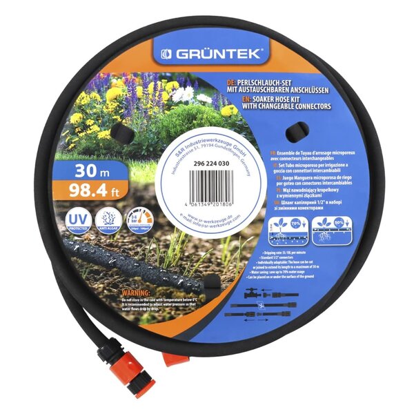 GRÜNTEK Kit de tuyau d'arrosage goutte-à-goutte 30 m Noir