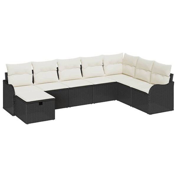 vidaXL Ensemble de canapé de jardin avec coussin 8 Pièces Noir Poly rotin